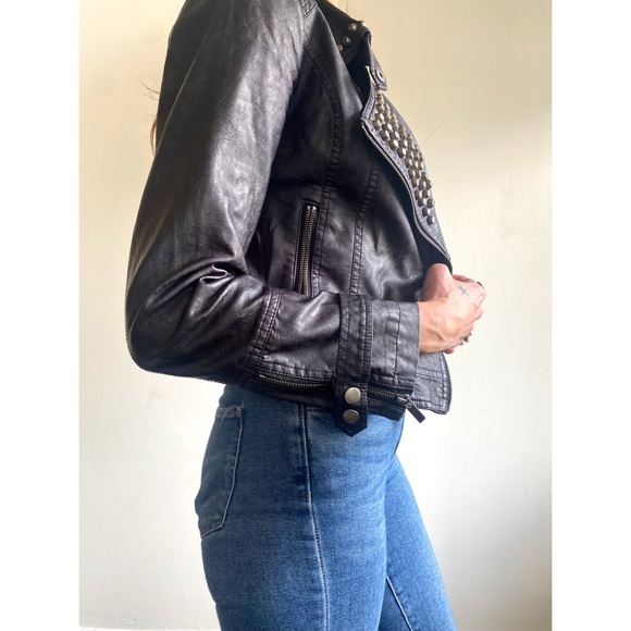 Vegan Leather Moto Studded Jacket Small - Picture 5 of 7